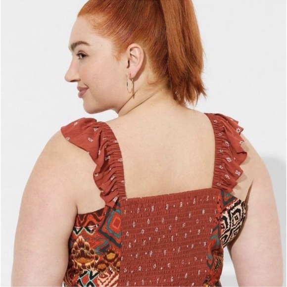 NWT Torrid Challis Smocked Ruffle Trim Crop Red Boho Tank Top size 3X - Picture 5 of 9